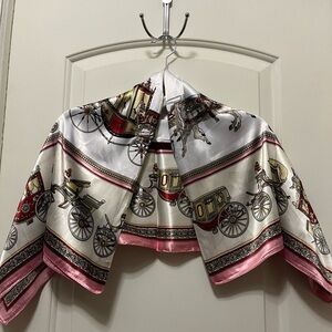 NWOT Elegant Carriage Print Silk Scarf 34 x 35 inches